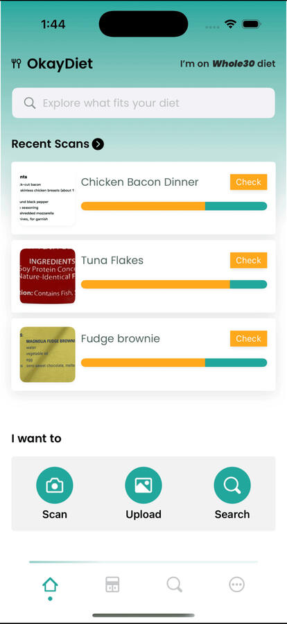 OkayDiet Home Screen
